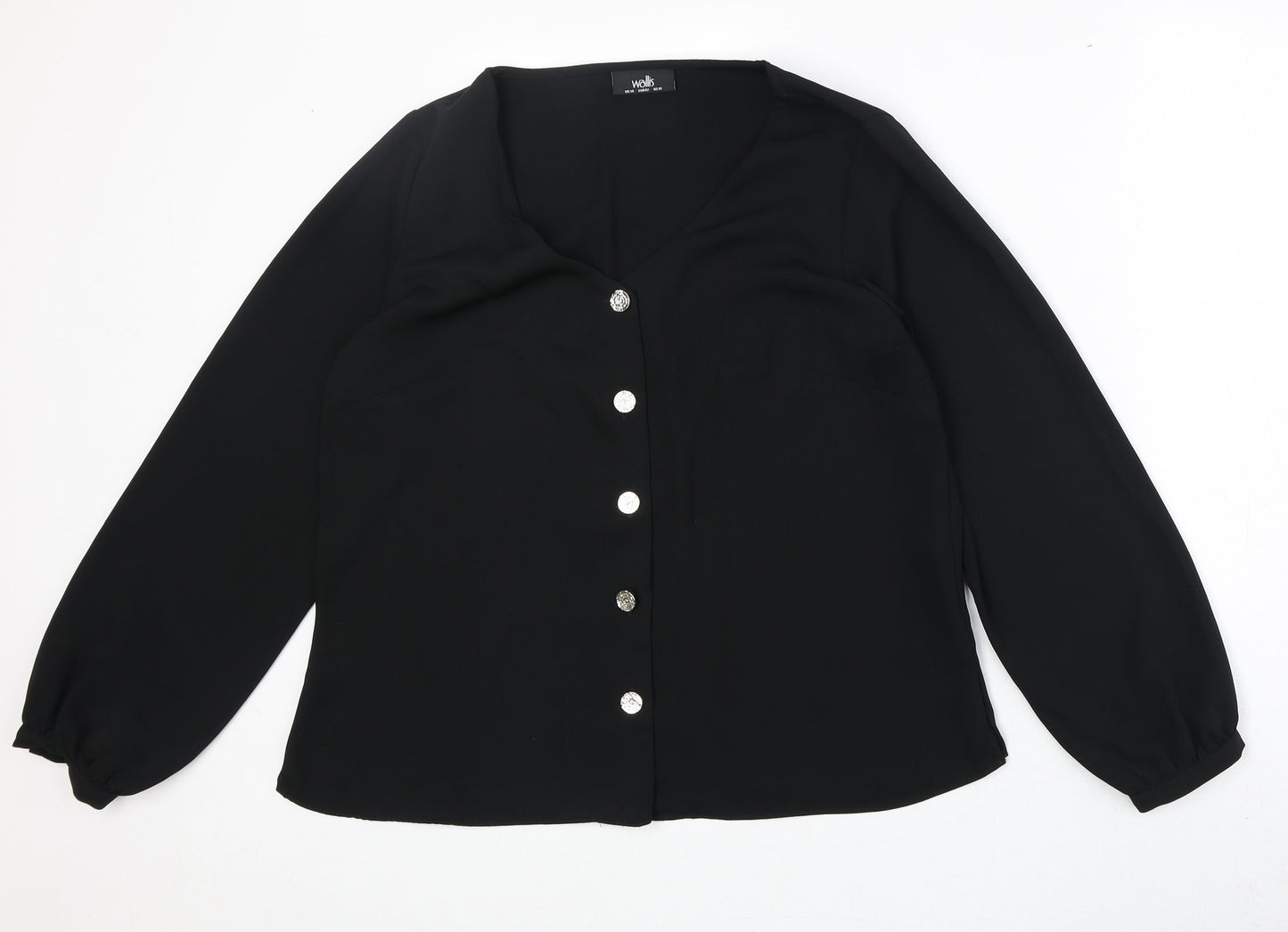Wallis Womens Black Polyester Basic Button-Up Size 14 V-Neck