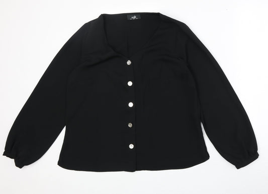 Wallis Womens Black Polyester Basic Button-Up Size 14 V-Neck