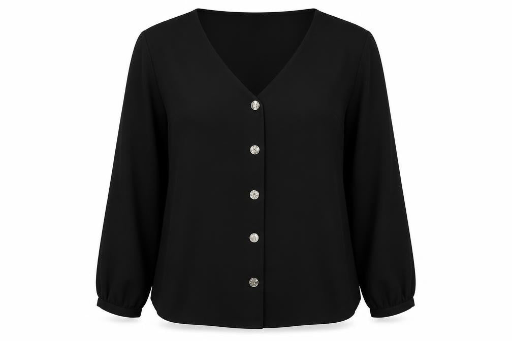 Wallis Womens Black Polyester Basic Button-Up Size 14 V-Neck