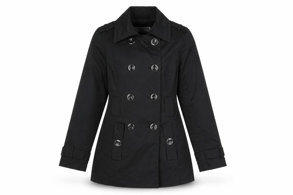 Pelle Womens Black Trench Coat Coat Size S Button