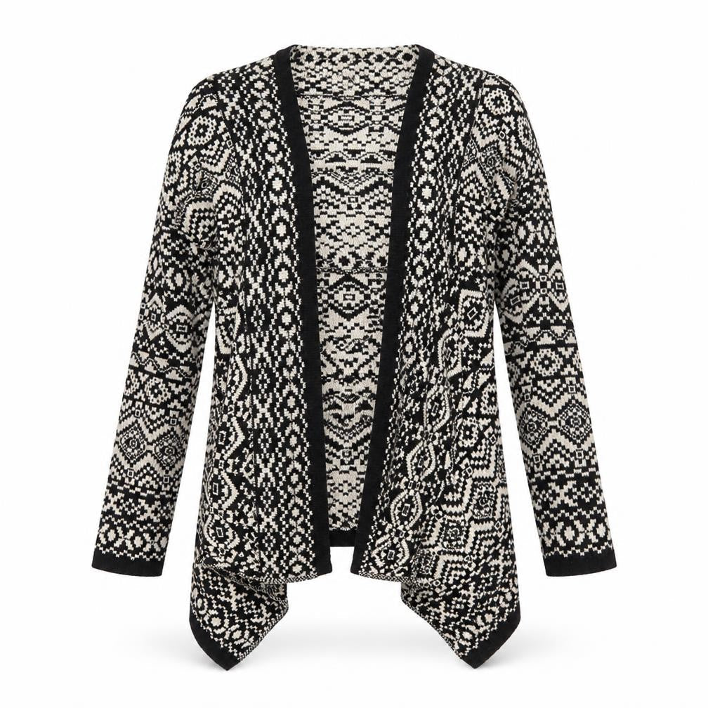 Remel London Womens Black V-Neck Geometric Acrylic Cardigan Jumper Size M