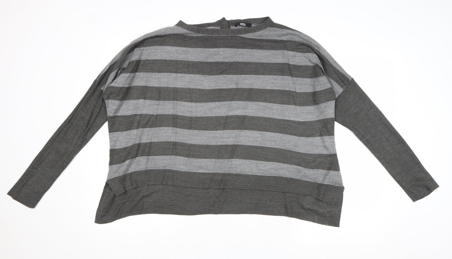 Marks and Spencer Womens Grey Boat Neck Striped Acrylic Pullover Jumper Size 12