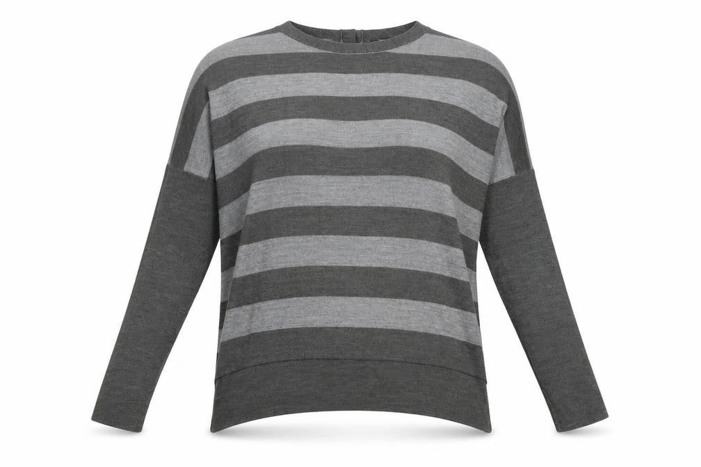 Marks & Spencer Womens Grey Boat Neck Striped Acrylic Pullover Jumper Size 12