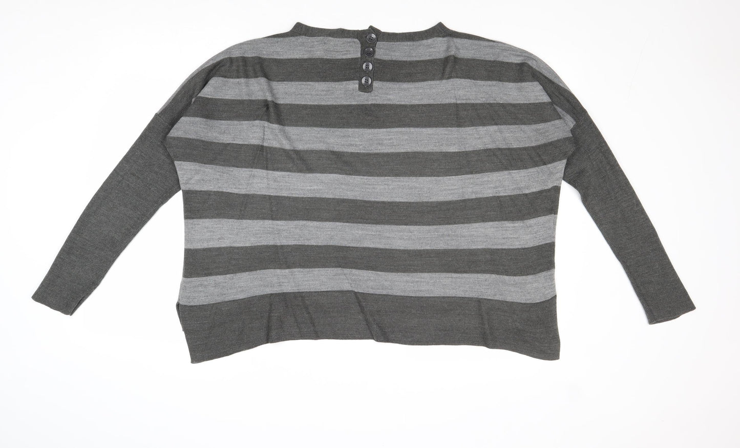 Marks and Spencer Womens Grey Boat Neck Striped Acrylic Pullover Jumper Size 12