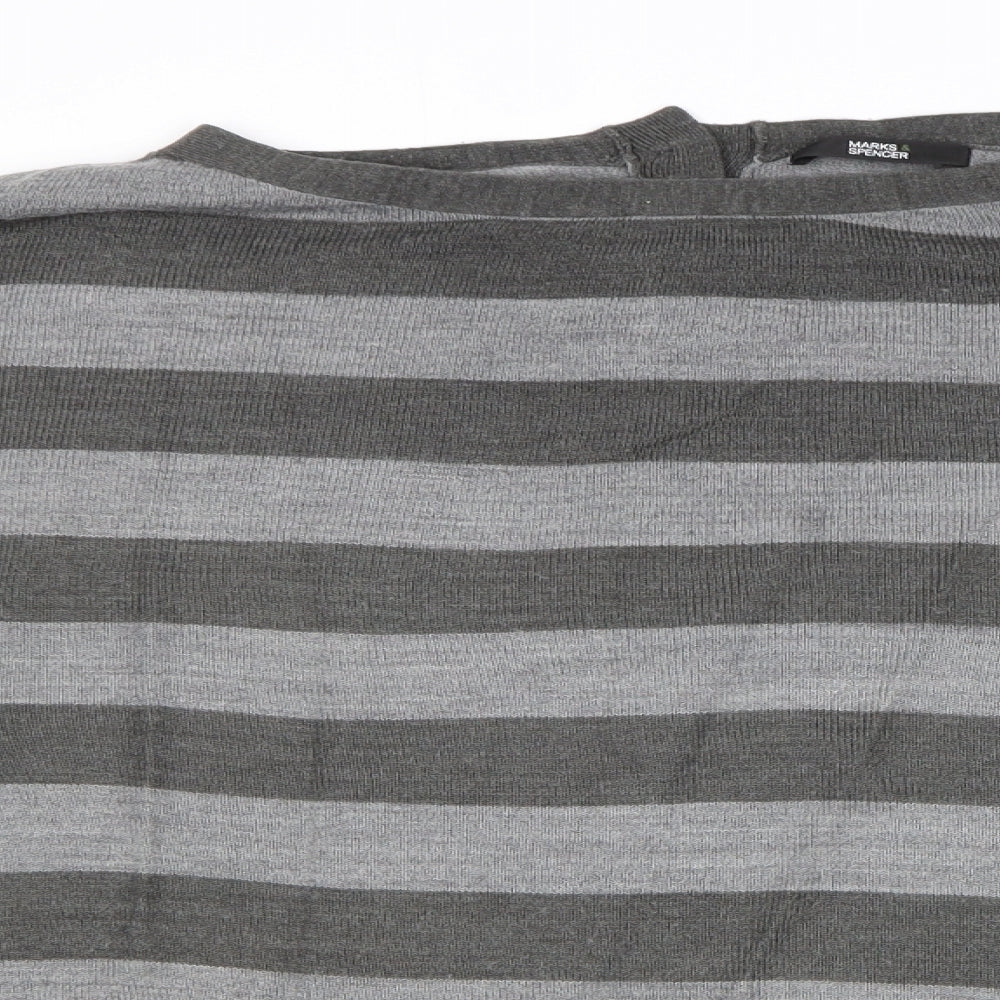 Marks and Spencer Womens Grey Boat Neck Striped Acrylic Pullover Jumper Size 12