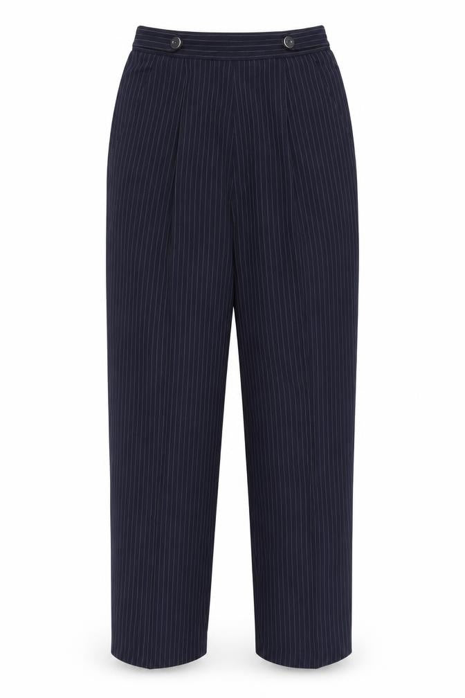 St Michael Womens Blue Striped Polyester Trousers Size 10 Regular