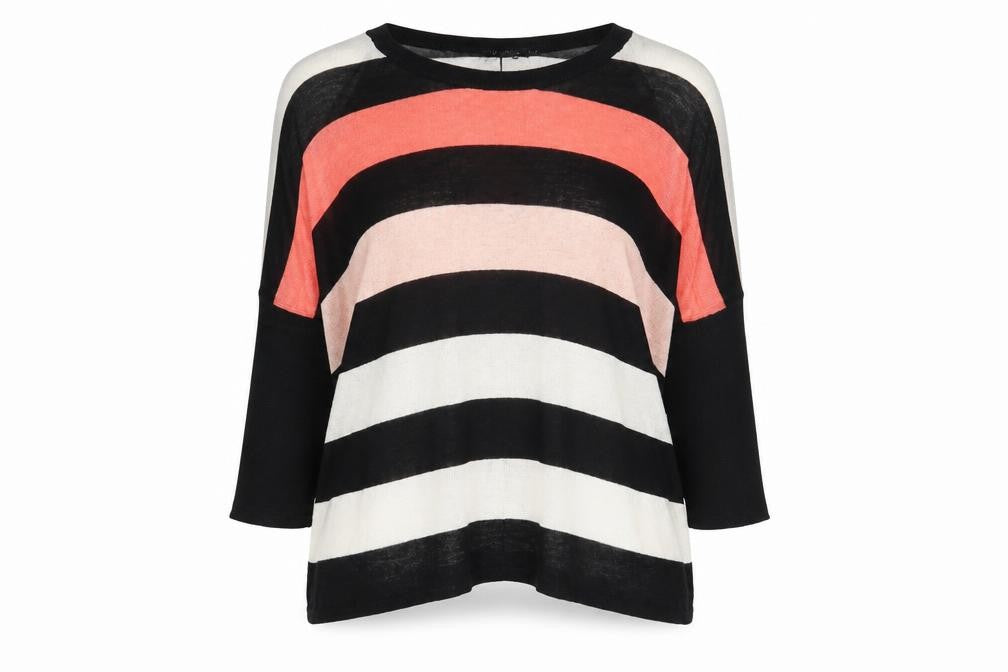 Warehouse Womens Multicoloured Boat Neck Striped Viscose Pullover Jumper Size 6