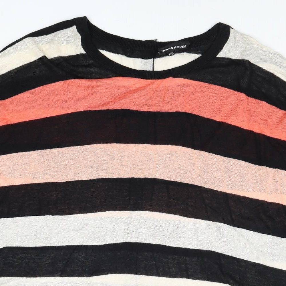 Warehouse Womens Multicoloured Boat Neck Striped Viscose Pullover Jumper Size 6