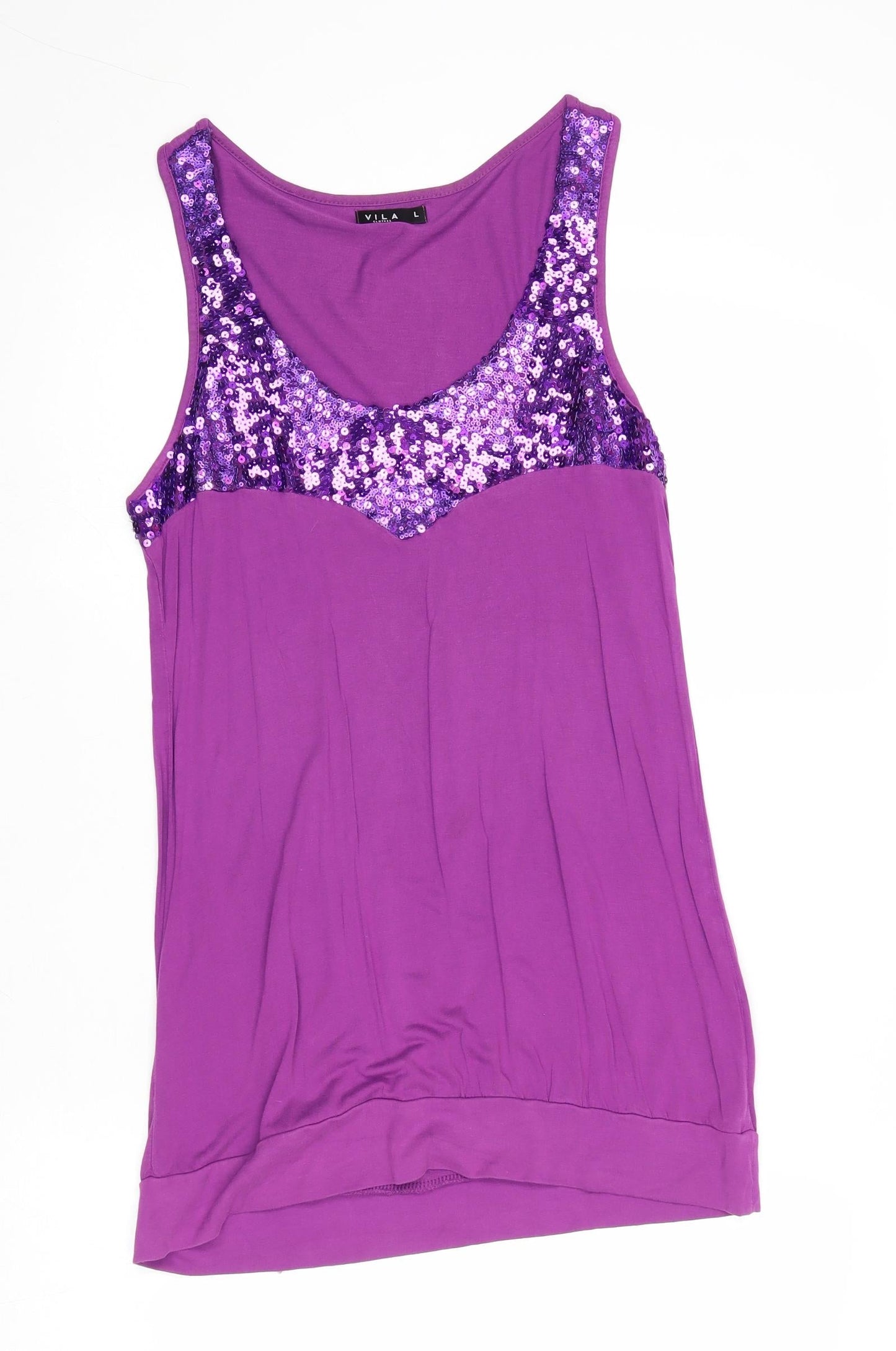 VILA Womens Purple Viscose Basic Tank Size L Round Neck
