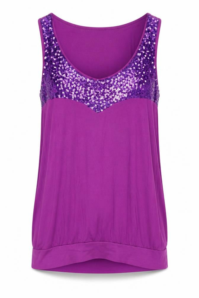 VILA Womens Purple Viscose Basic Tank Size L Round Neck