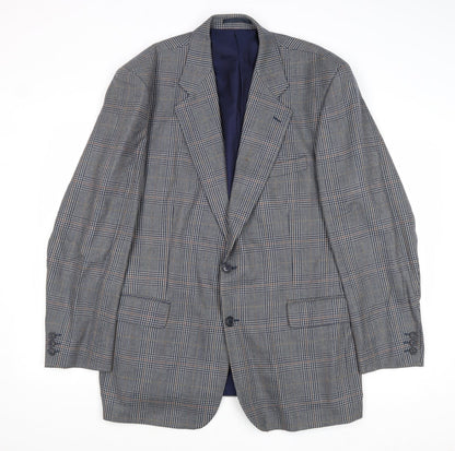 Hornes Mens Blue Plaid Wool Jacket Blazer Size 44 Regular