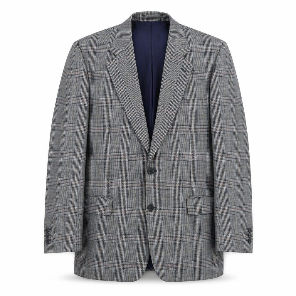 Hornes Mens Blue Plaid Wool Jacket Blazer Size 44 Regular