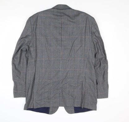 Hornes Mens Blue Plaid Wool Jacket Blazer Size 44 Regular