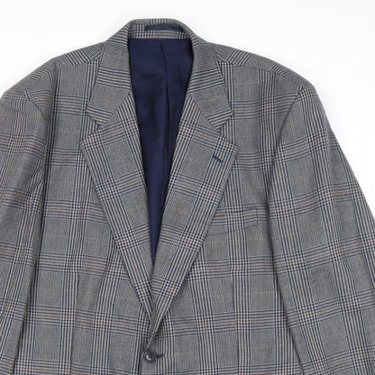 Hornes Mens Blue Plaid Wool Jacket Blazer Size 44 Regular