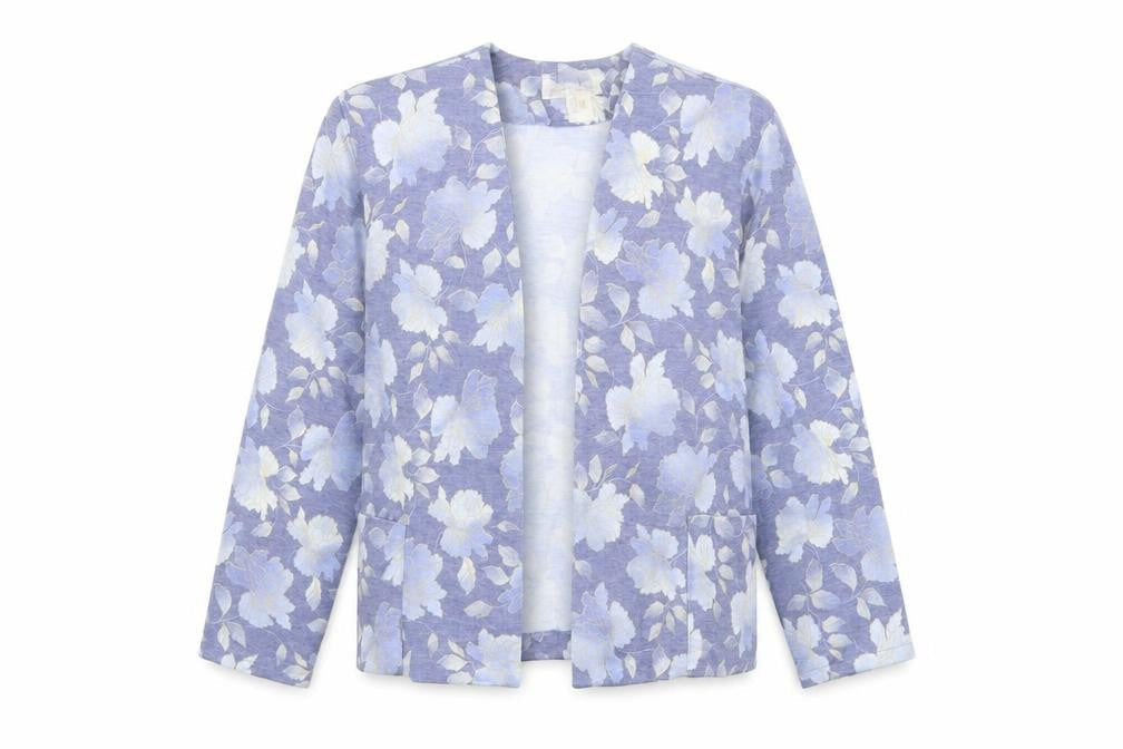 Deanes Womens Blue Floral Polyester Jacket Blazer Size 12