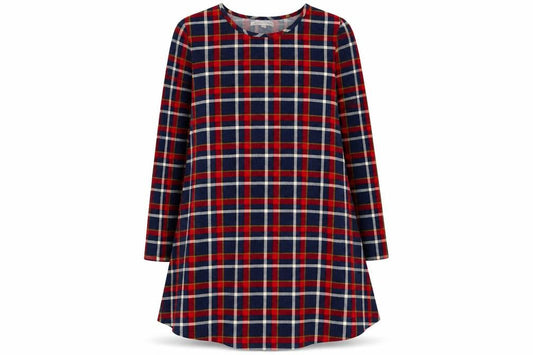 Glamorous Womens Blue Plaid Polyester Trapeze & Swing Size 10 Round Neck Pullover