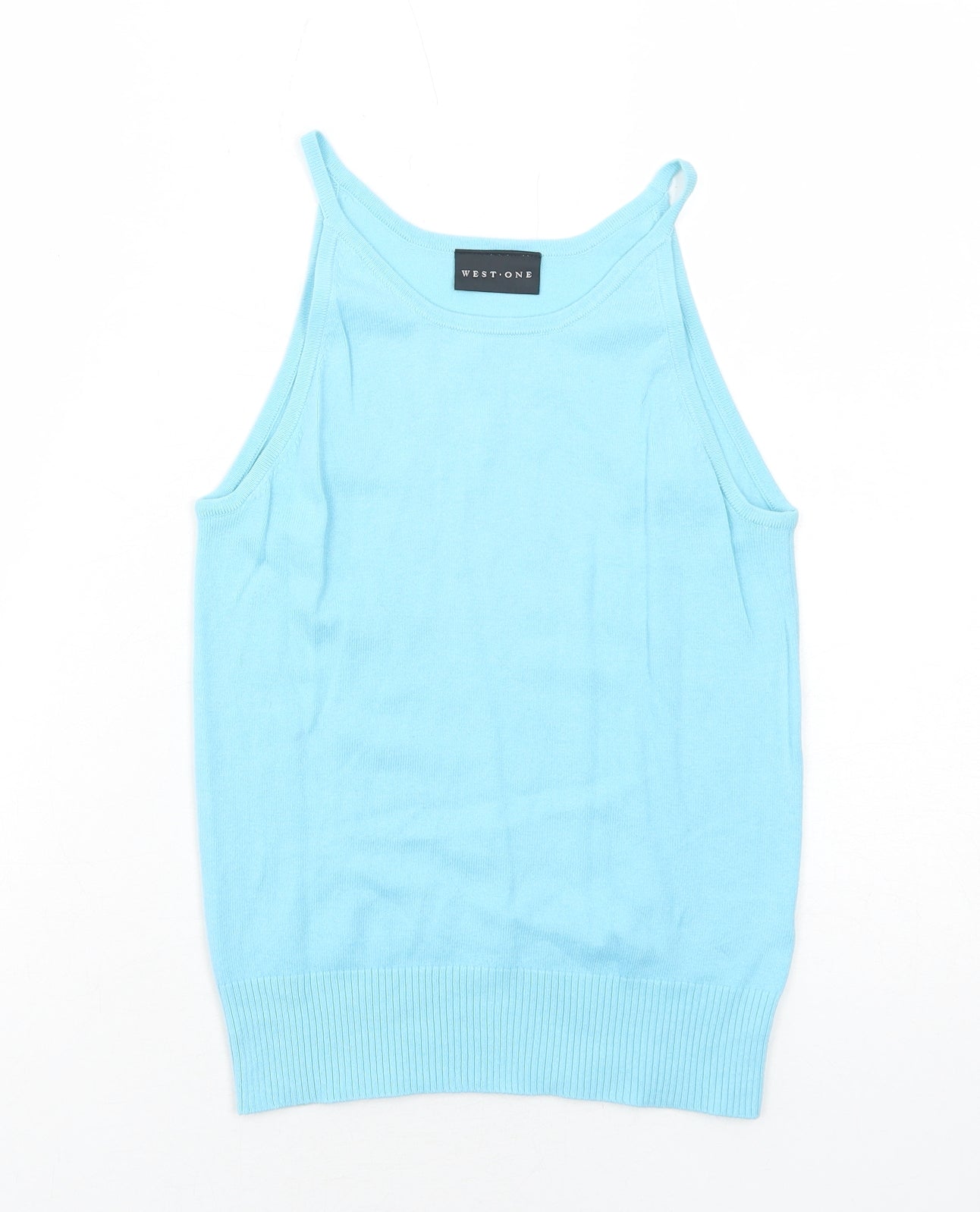 West One Womens Blue Acrylic Basic Tank Size 12 Round Neck