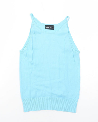 West One Womens Blue Acrylic Basic Tank Size 12 Round Neck