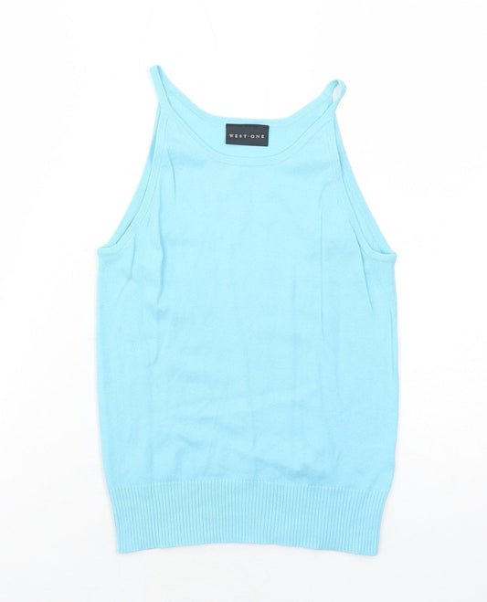 West One Womens Blue Acrylic Basic Tank Size 12 Round Neck