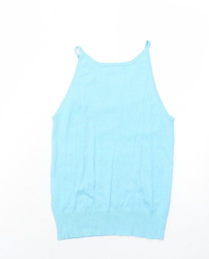 West One Womens Blue Acrylic Basic Tank Size 12 Round Neck