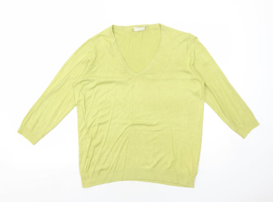Marks and Spencer Womens Green V-Neck Viscose Pullover Jumper Size 12