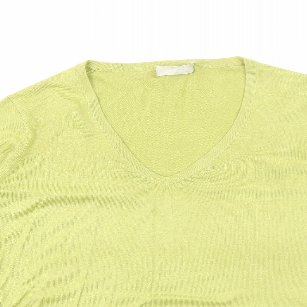 Marks and Spencer Womens Green V-Neck Viscose Pullover Jumper Size 12