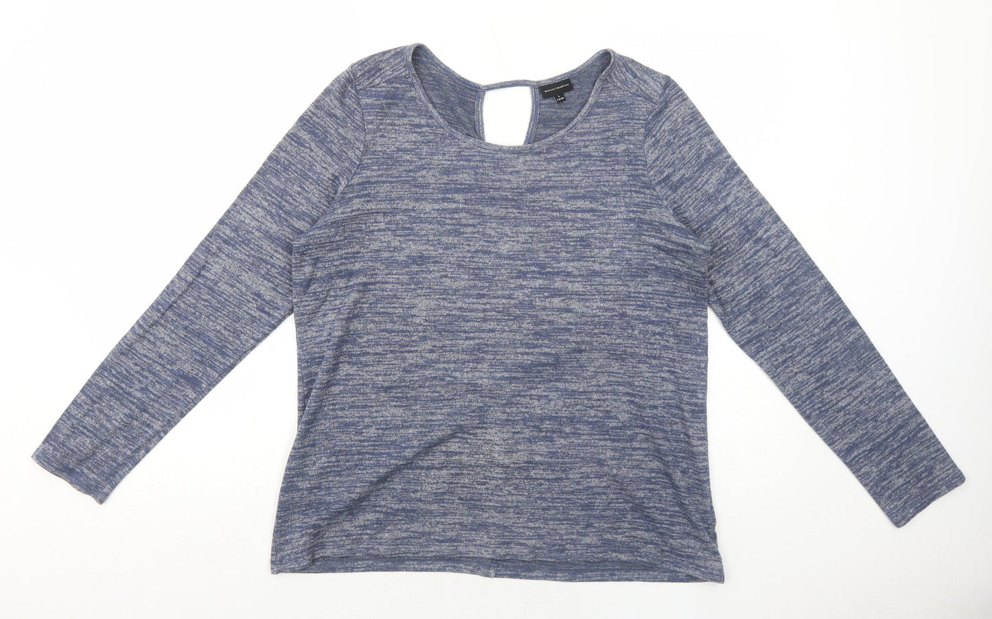 Mercer & Madison Womens Blue Geometric Polyester Basic Blouse Size L Round Neck