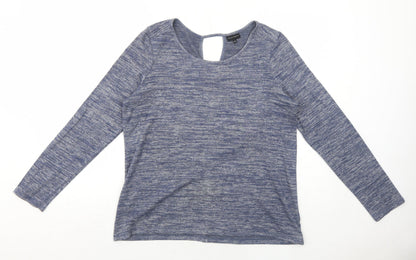 Mercer & Madison Womens Blue Geometric Polyester Basic Blouse Size L Round Neck