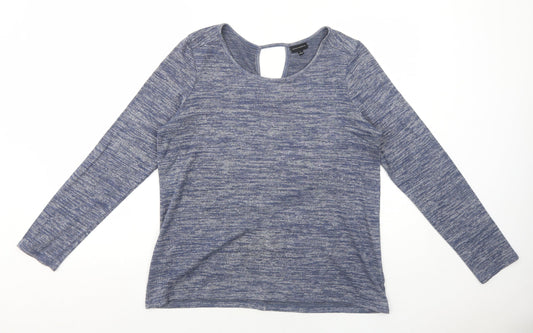 Mercer & Madison Womens Blue Geometric Polyester Basic Blouse Size L Round Neck