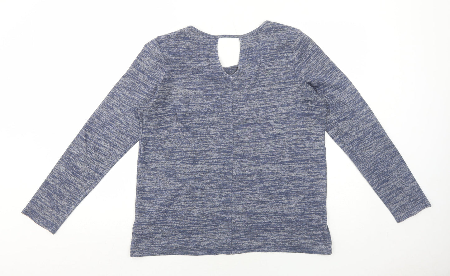 Mercer & Madison Womens Blue Geometric Polyester Basic Blouse Size L Round Neck