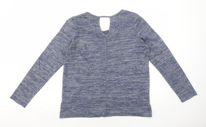 Mercer & Madison Womens Blue Geometric Polyester Basic Blouse Size L Round Neck