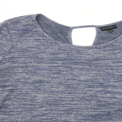 Mercer & Madison Womens Blue Geometric Polyester Basic Blouse Size L Round Neck