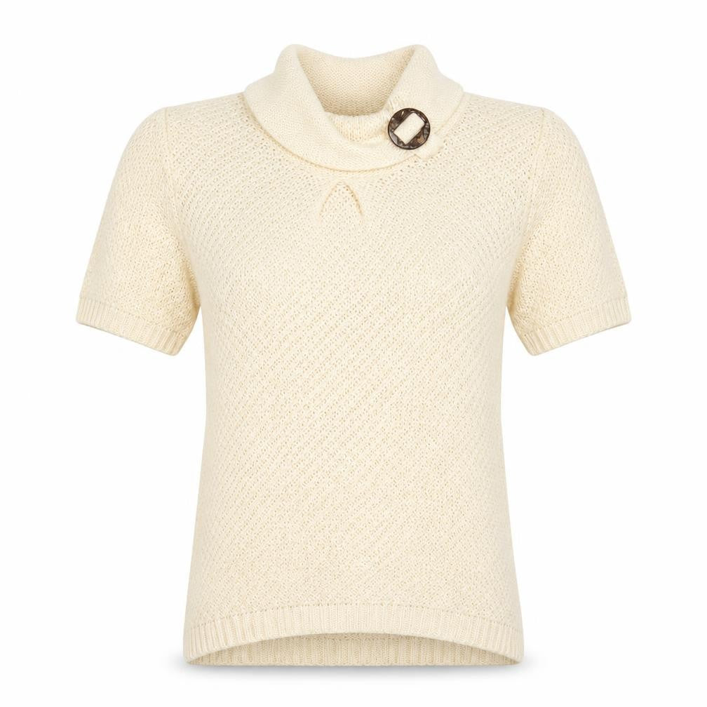 C&A Womens Ivory Collared Cotton Pullover Jumper Size S