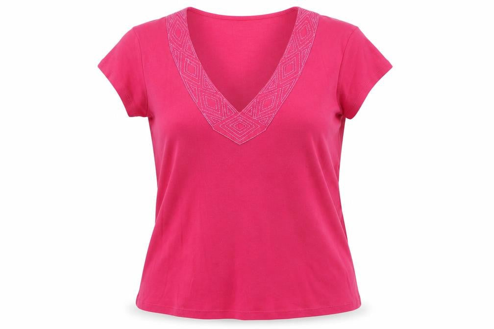 Marks & Spencer Womens Pink Cotton Basic Blouse Size 14 V-Neck