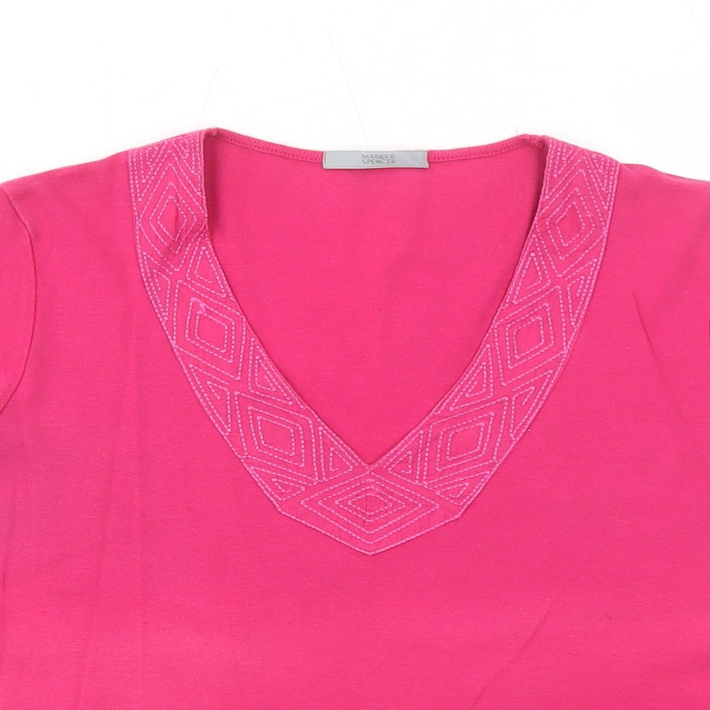 Marks and Spencer Womens Pink Cotton Basic Blouse Size 14 V-Neck
