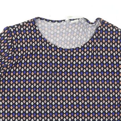 H&M Womens Black Geometric Viscose Basic Blouse Size S Round Neck