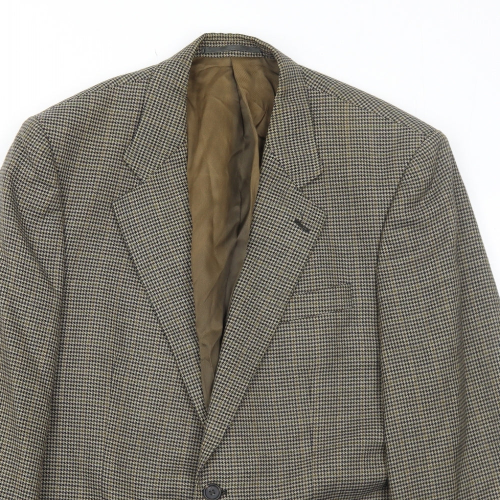 Brook Taverner Mens Green Geometric Polyester Jacket Blazer Size 42 Regular