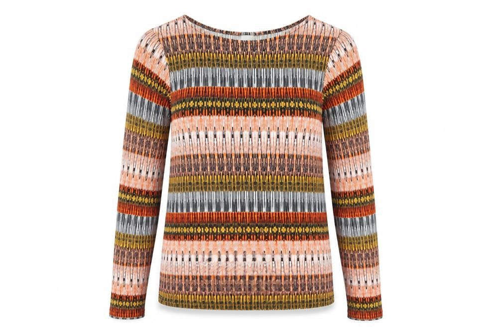 H&M Womens Orange Geometric Viscose Basic Blouse Size S Round Neck