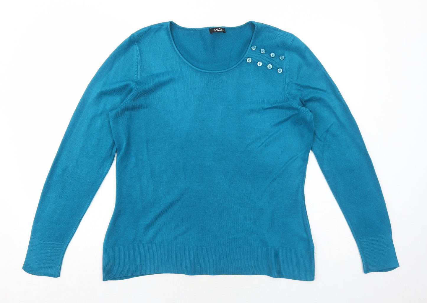 M&Co Womens Blue Round Neck Acrylic Pullover Jumper Size M
