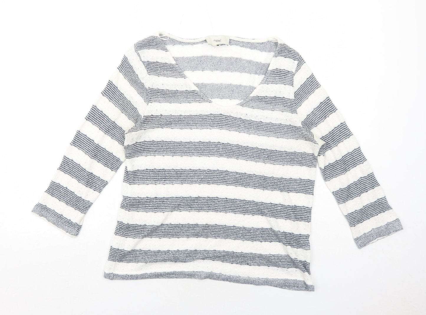 NEXT Womens Blue V-Neck Striped Viscose Pullover Jumper Size 12