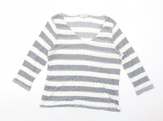 NEXT Womens Blue V-Neck Striped Viscose Pullover Jumper Size 12