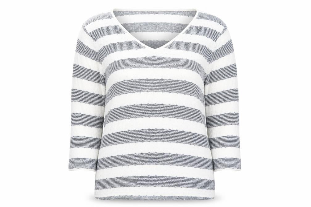 NEXT Womens Blue V-Neck Striped Viscose Pullover Jumper Size 12