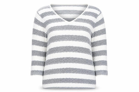 Next Womens Blue V-Neck Striped Viscose Pullover Jumper Size 12