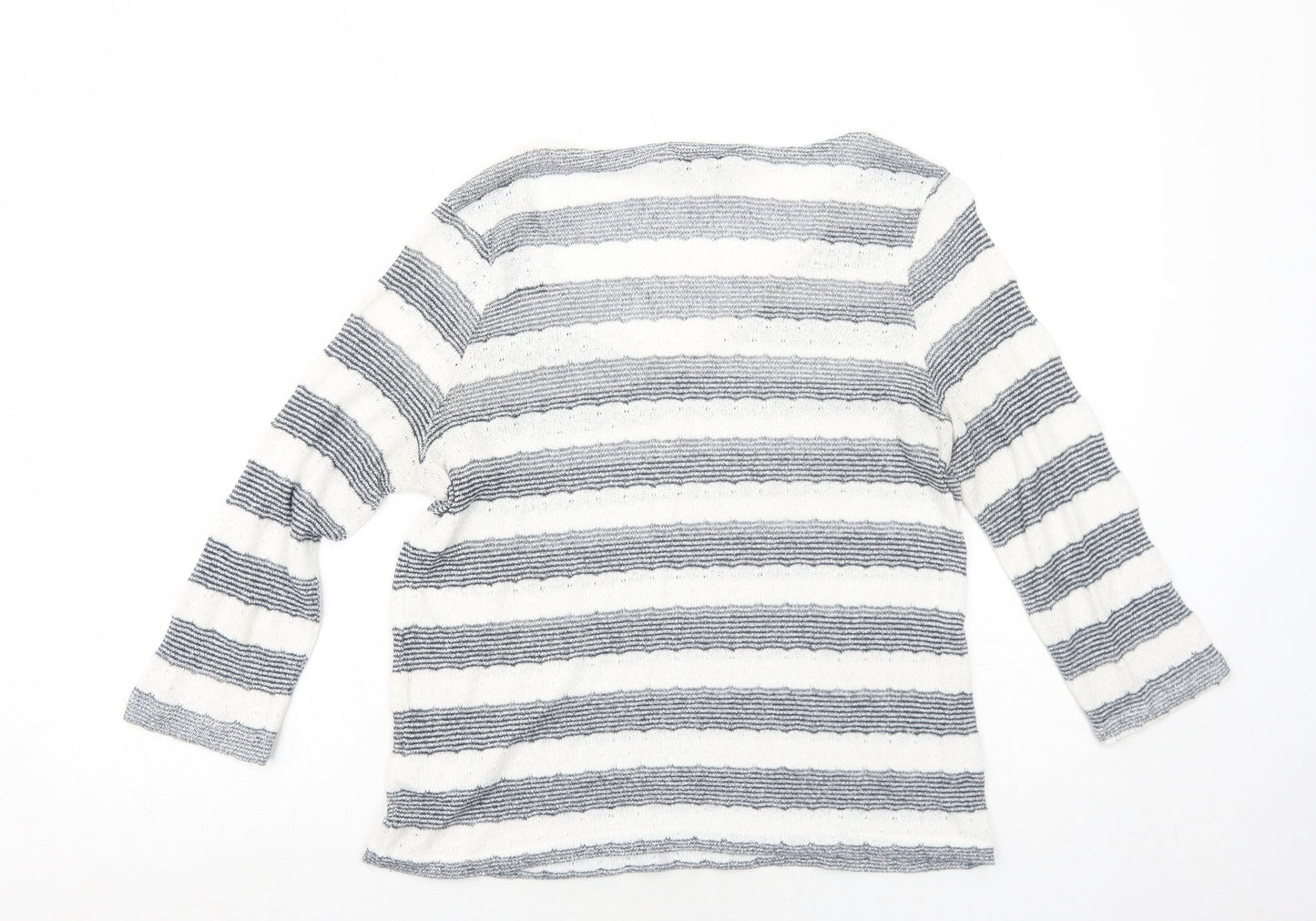 NEXT Womens Blue V-Neck Striped Viscose Pullover Jumper Size 12