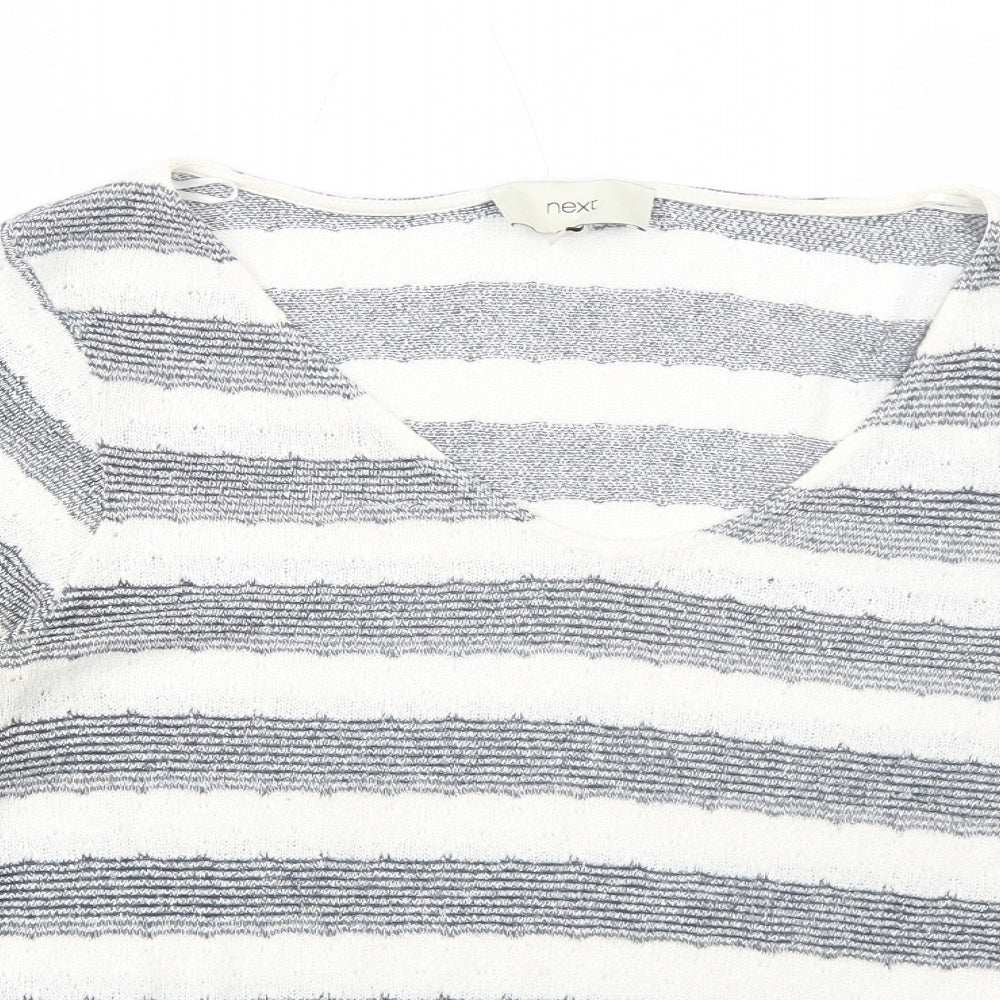 NEXT Womens Blue V-Neck Striped Viscose Pullover Jumper Size 12