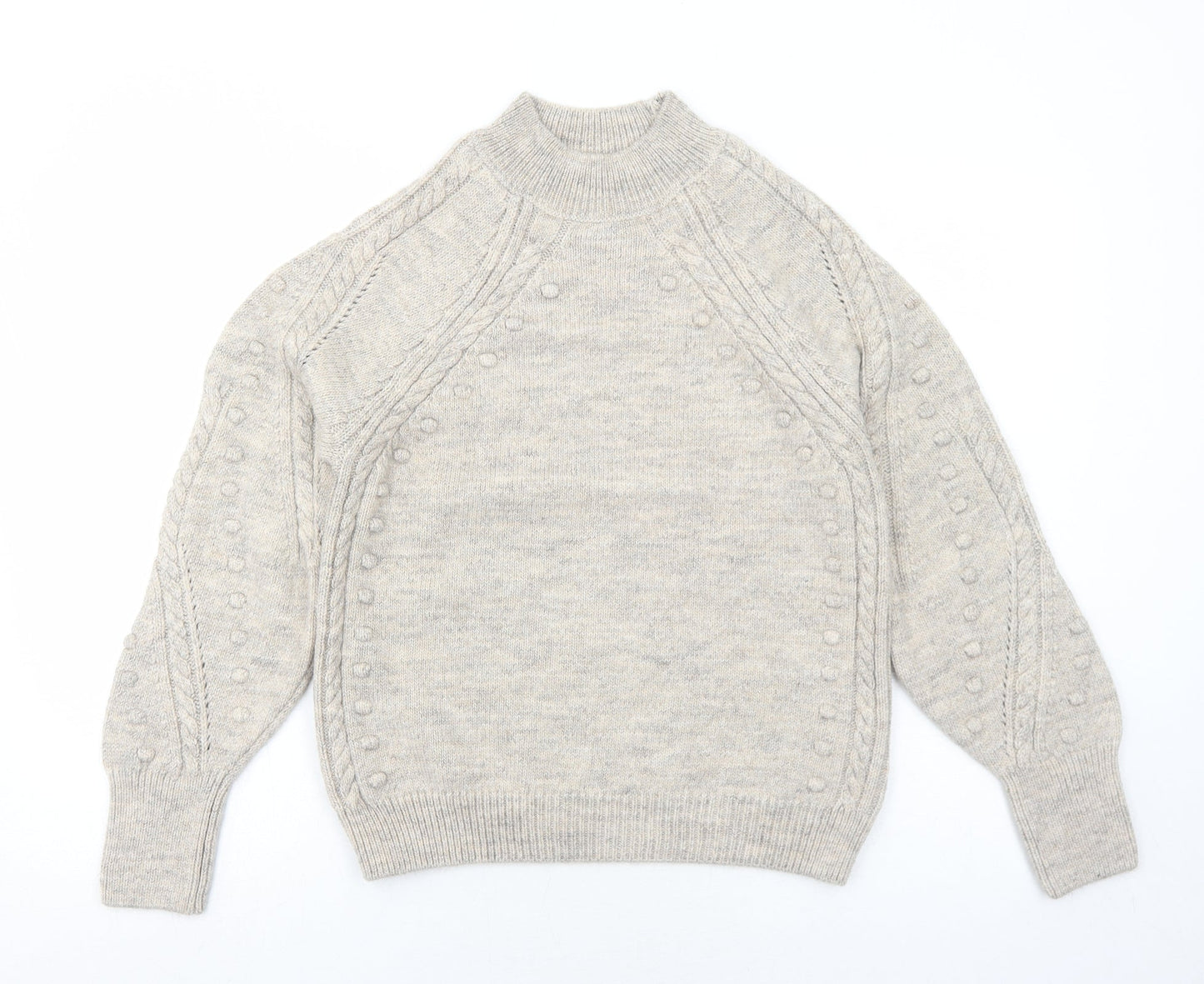 Marks and Spencer Womens Grey Mock Neck Acrylic Pullover Jumper Size S - Textured