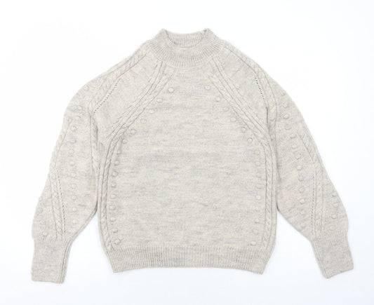 Marks and Spencer Womens Grey Mock Neck Acrylic Pullover Jumper Size S - Textured