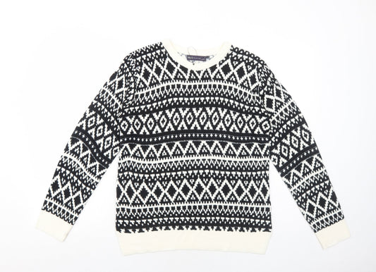 Marks and Spencer Womens Black Round Neck Geometric Acrylic Pullover Jumper Size 10
