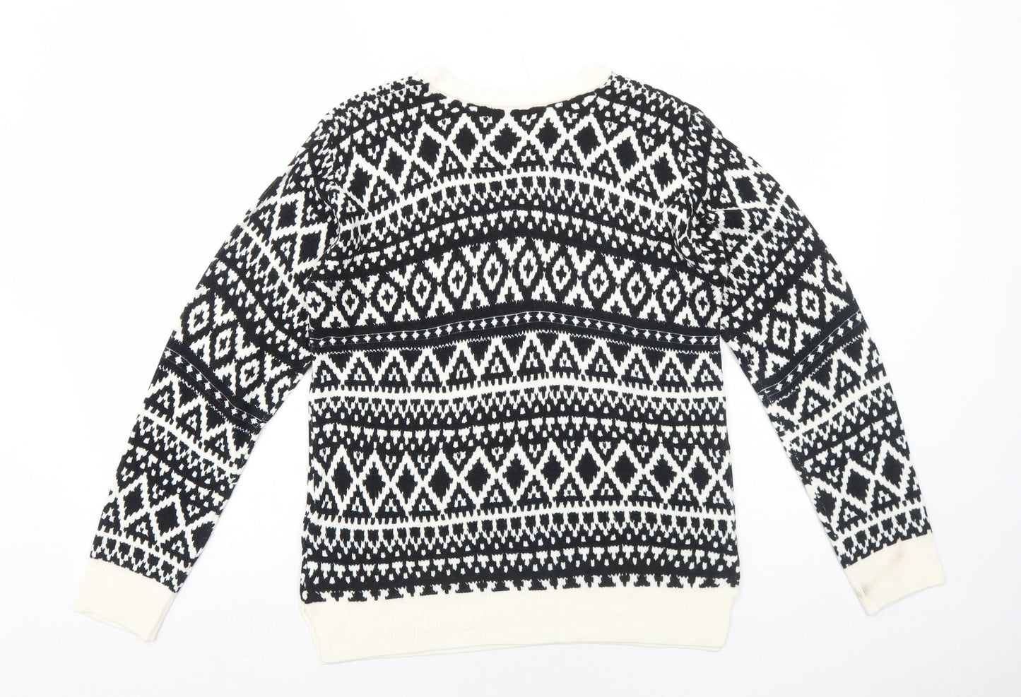 Marks and Spencer Womens Black Round Neck Geometric Acrylic Pullover Jumper Size 10