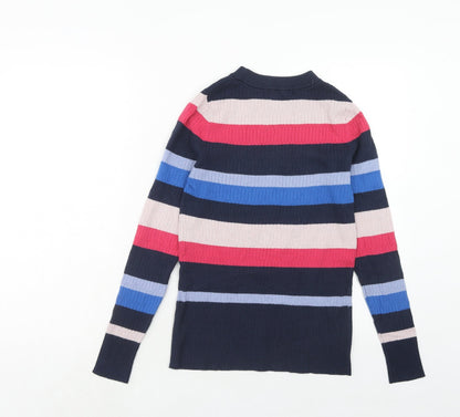 Marks & Spencer Womens Multicoloured Round Neck Striped Viscose Pullover Jumper Size 10